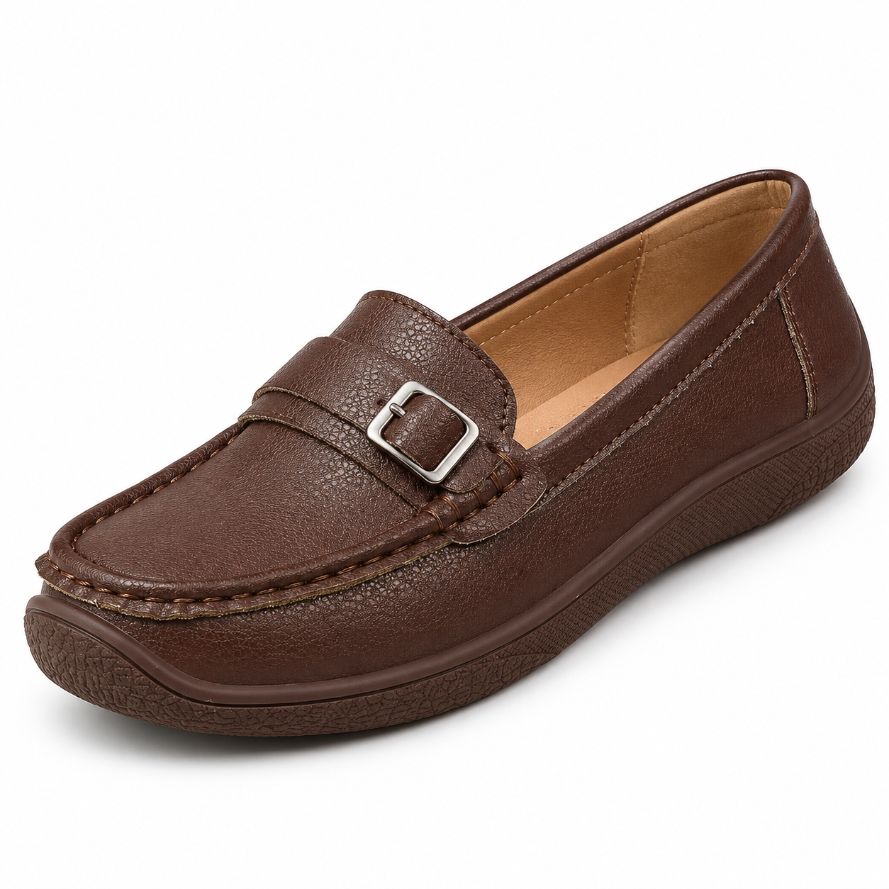 Women’s Soft Leather Silver Buckle Loafers