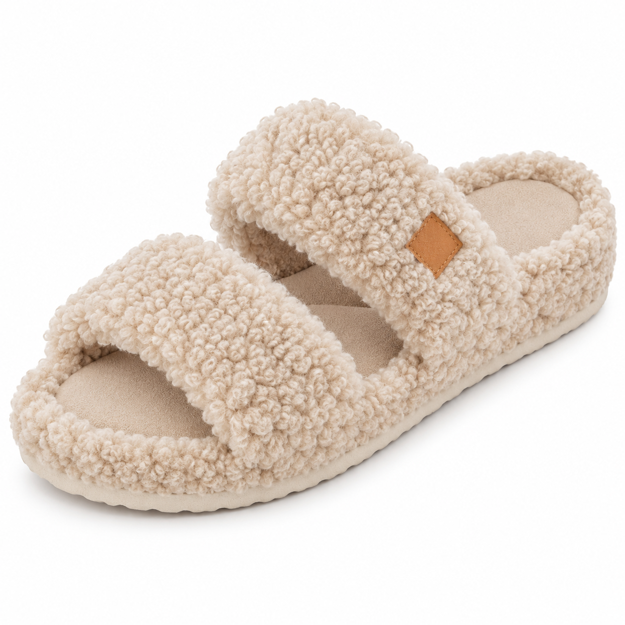 Women’s Fuzzy Double-Strap Slide Slippers