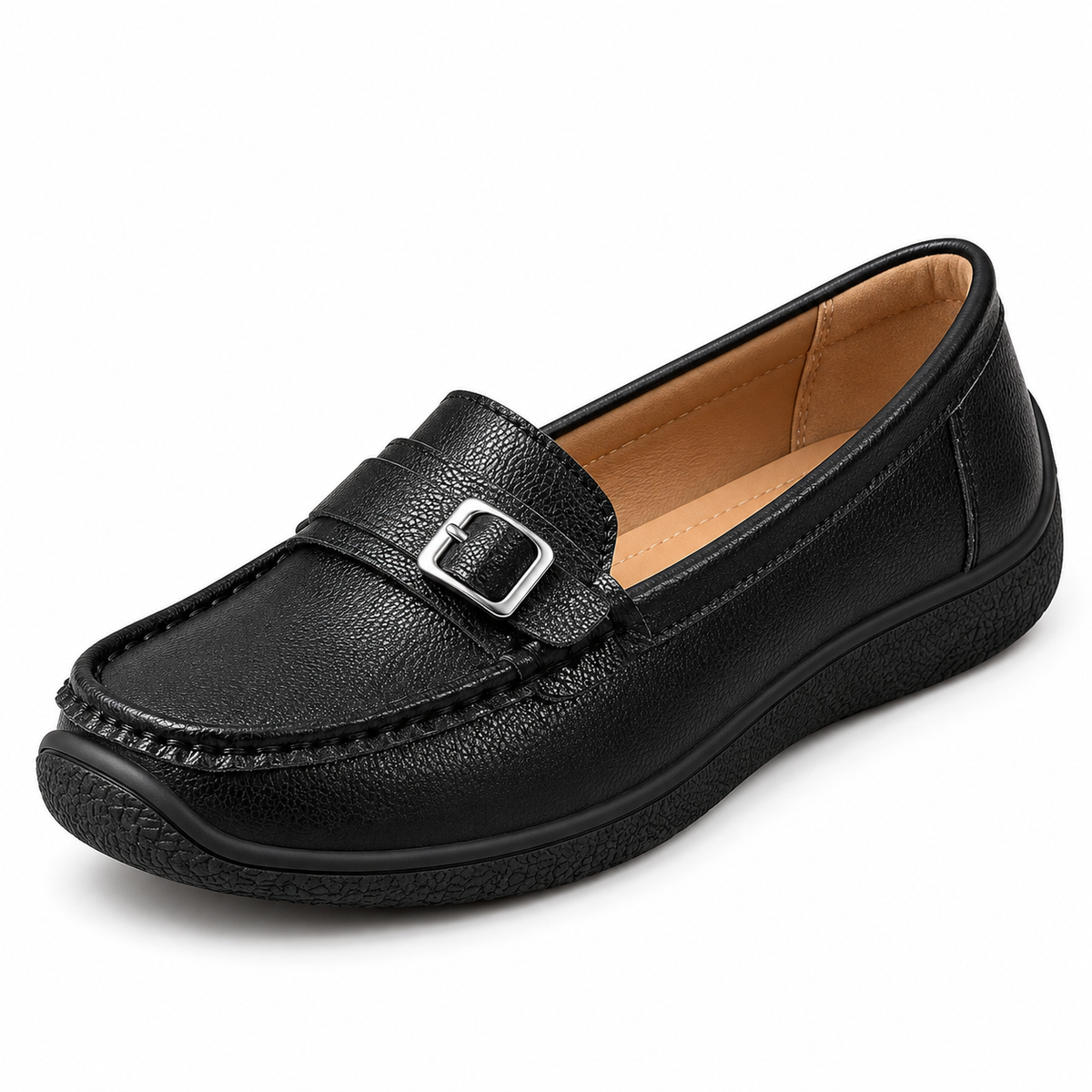Women’s Soft Leather Silver Buckle Loafers