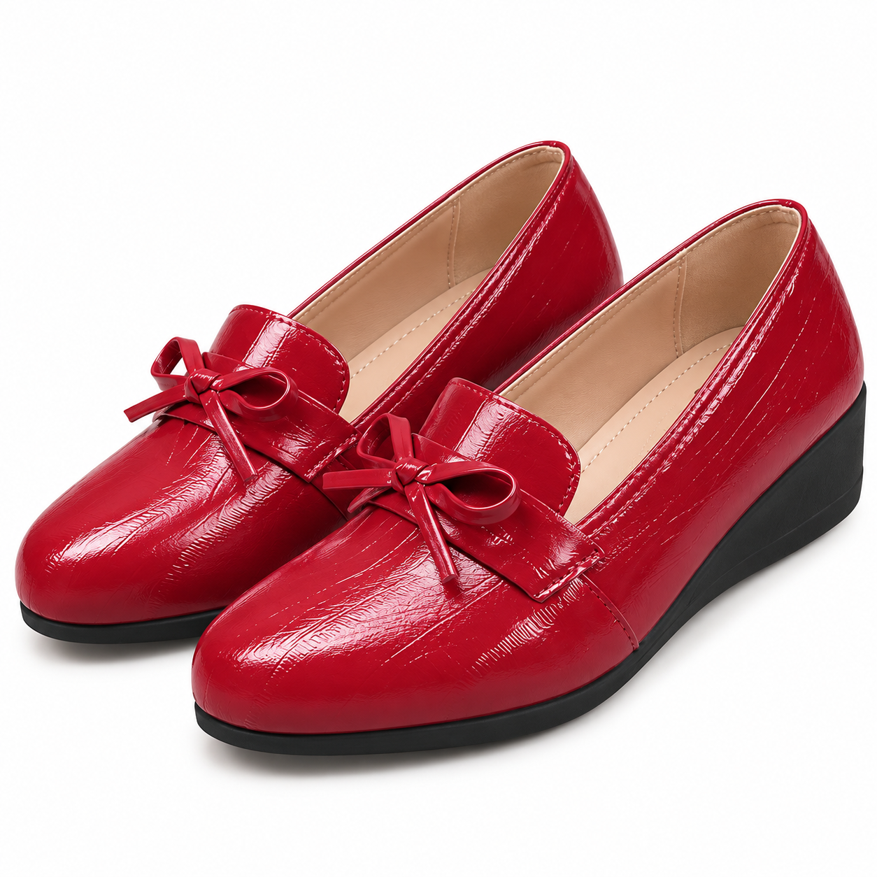 Women’s Patent Bow Wedge Loafers