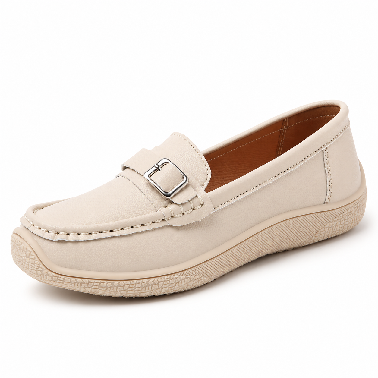 Women’s Soft Leather Silver Buckle Loafers
