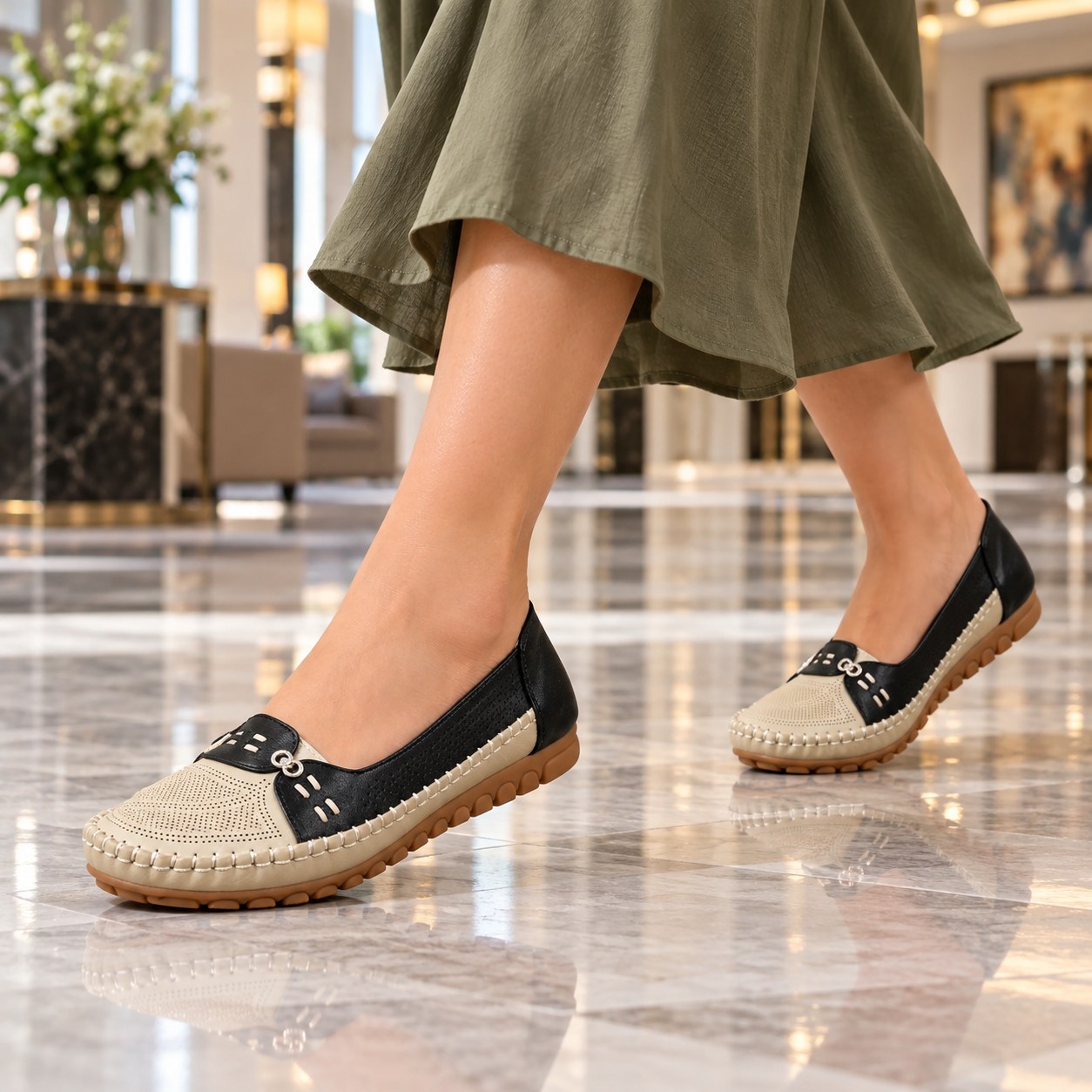Chain-Detail Slip-On Flats