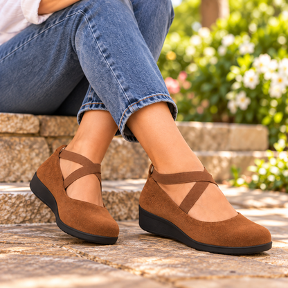 🔥Hot Sale🔥Elegant Solid Color Elastic Strap Low Wedge Shoes