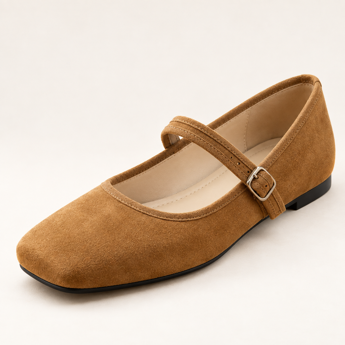 Comfortable PU Suede-Look Ballet Flats with Strap