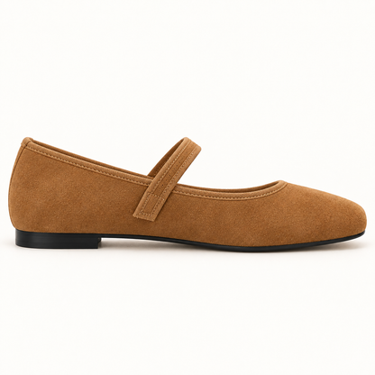 Comfortable PU Suede-Look Ballet Flats with Strap