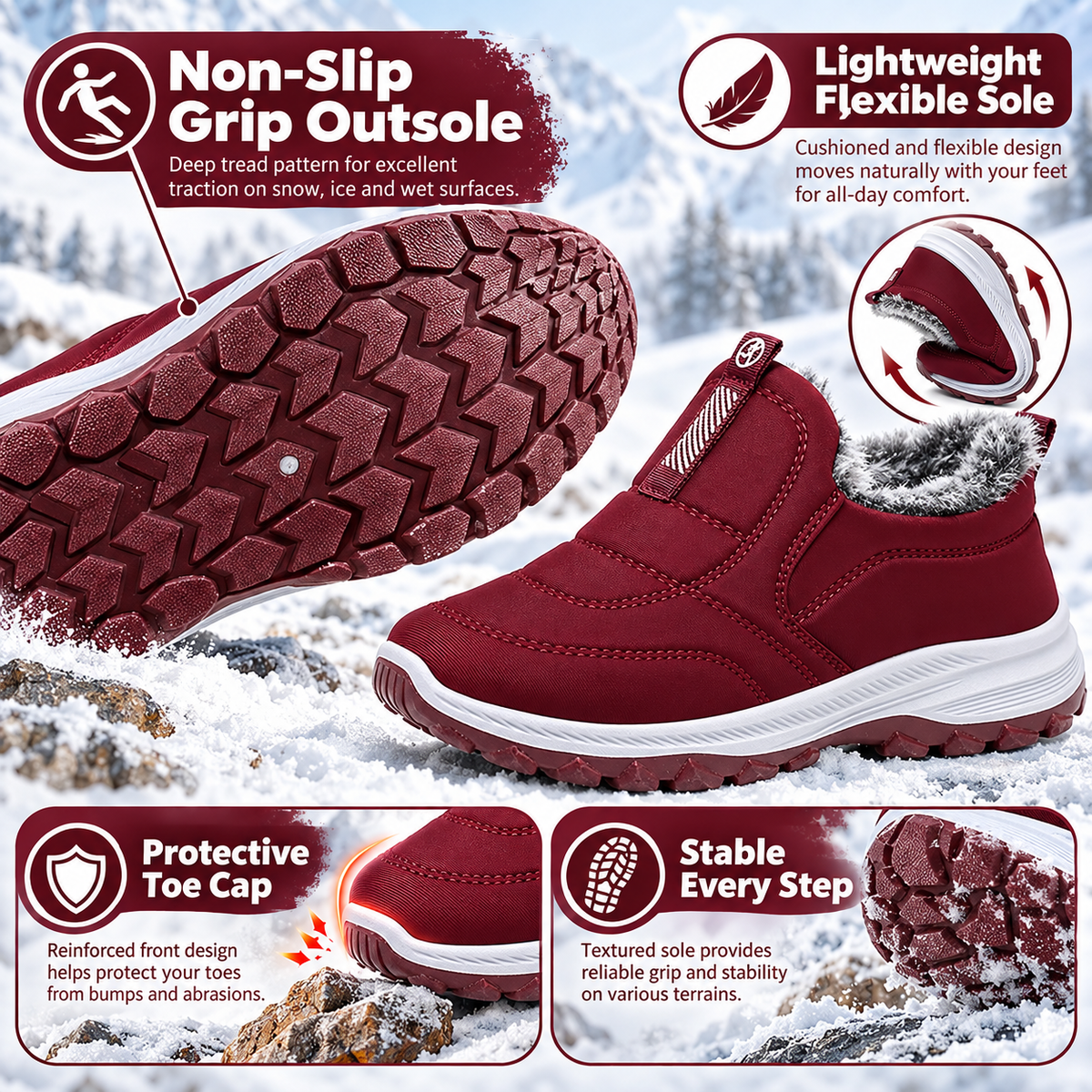 🔥55% OFF TODAY🔥 2026 New Arrival – Women’s Warm Fur-Lined Snow Boots | Lightweight Waterproof Slip-On Ankle Boots for Fall & Winter