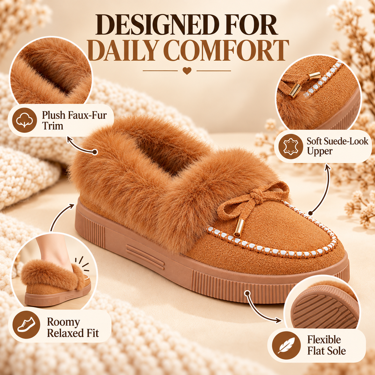 🔥55% OFF TODAY🔥2026 Women's Cozy Winter Ankle Boots – Warm Furry Bow Style