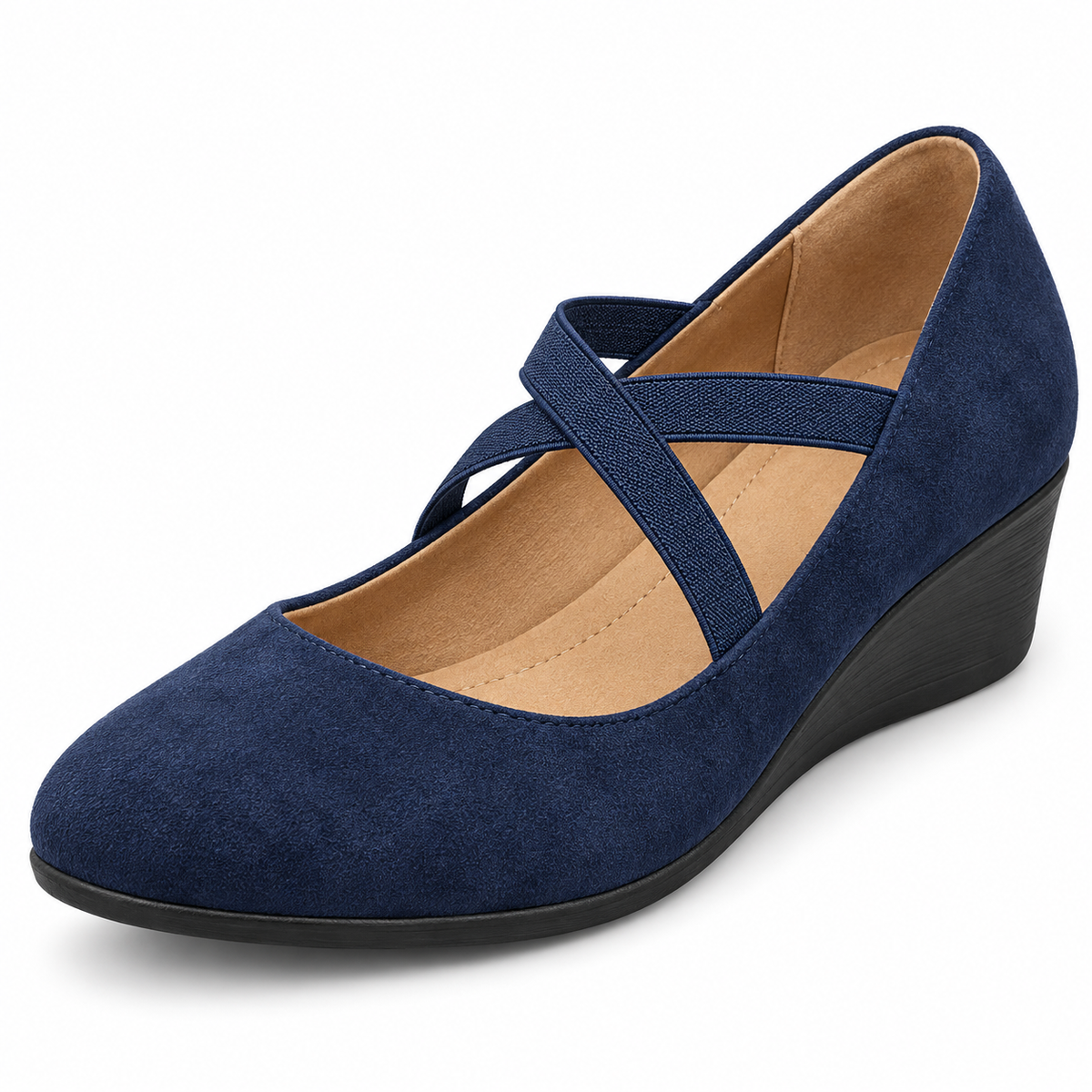 🔥Hot Sale🔥Elegant Solid Color Elastic Strap Low Wedge Shoes