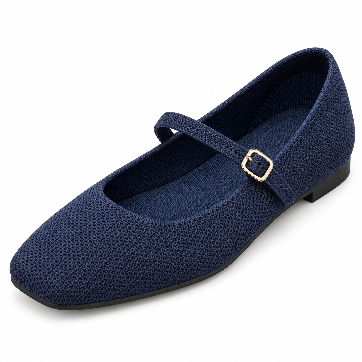 Square-Toe Knit Mary Jane Flats