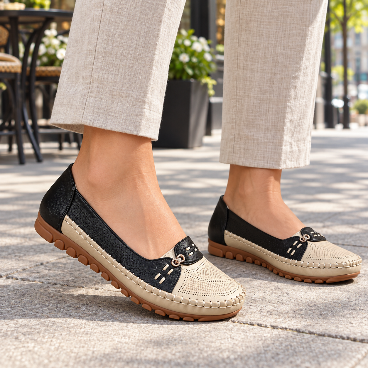 Chain-Detail Slip-On Flats