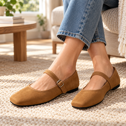 Comfortable PU Suede-Look Ballet Flats with Strap