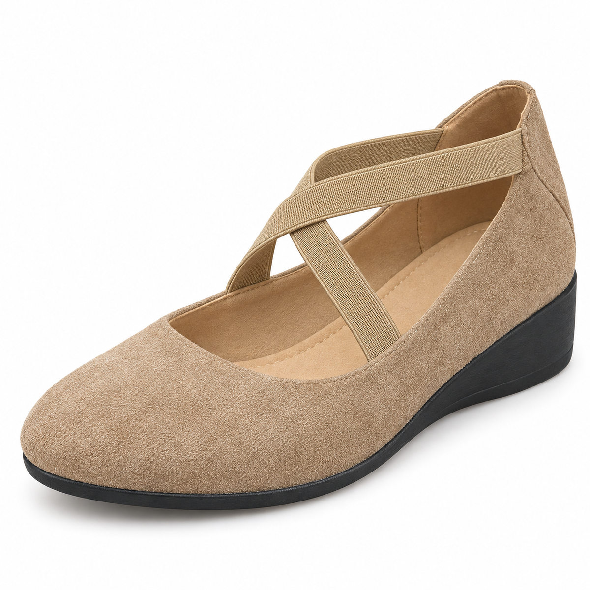 🔥Hot Sale🔥Elegant Solid Color Elastic Strap Low Wedge Shoes