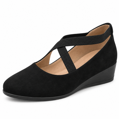 🔥Hot Sale🔥Elegant Solid Color Elastic Strap Low Wedge Shoes