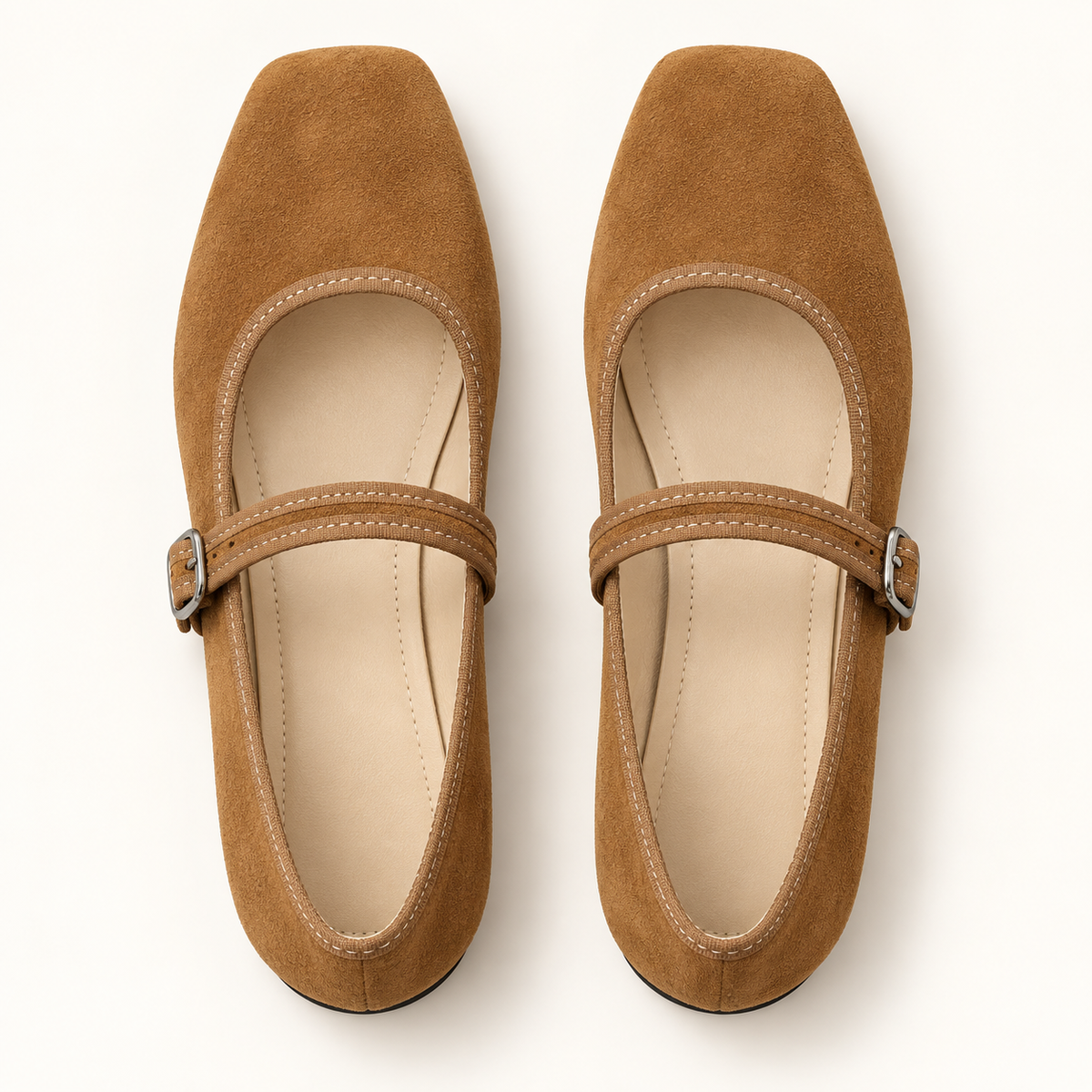 Comfortable PU Suede-Look Ballet Flats with Strap