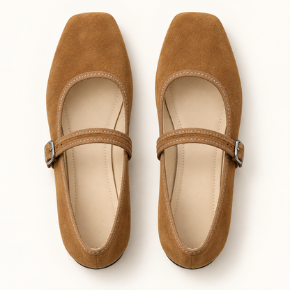 Comfortable PU Suede-Look Ballet Flats with Strap
