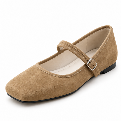 Comfortable PU Suede-Look Ballet Flats with Strap