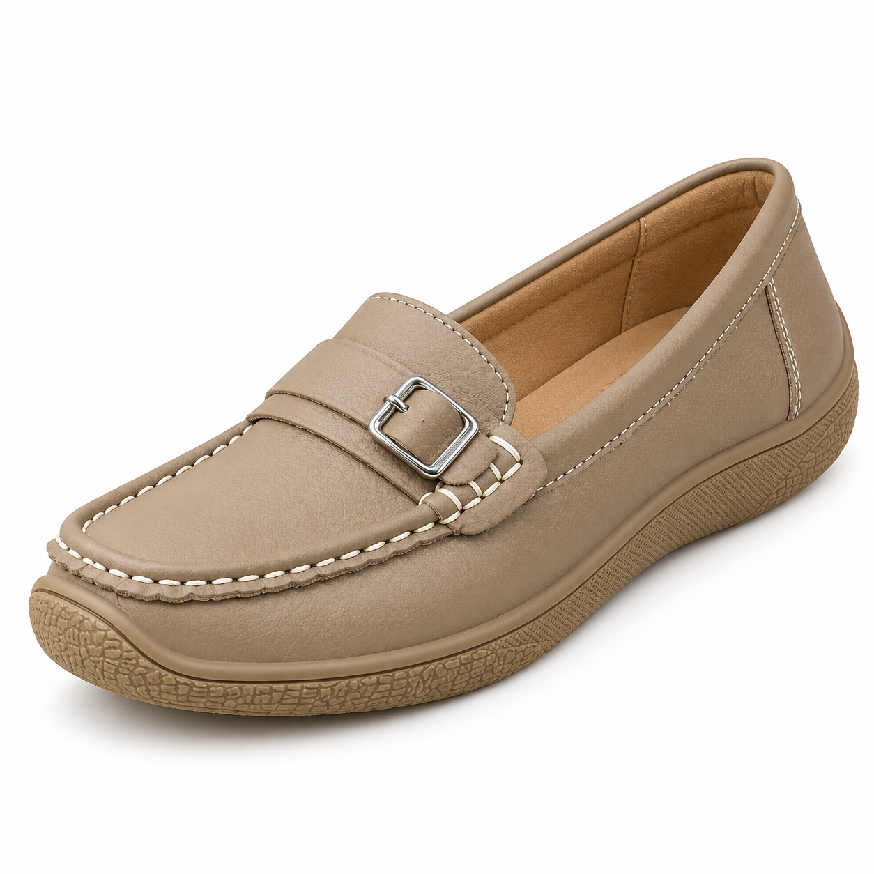 Women’s Soft Leather Silver Buckle Loafers