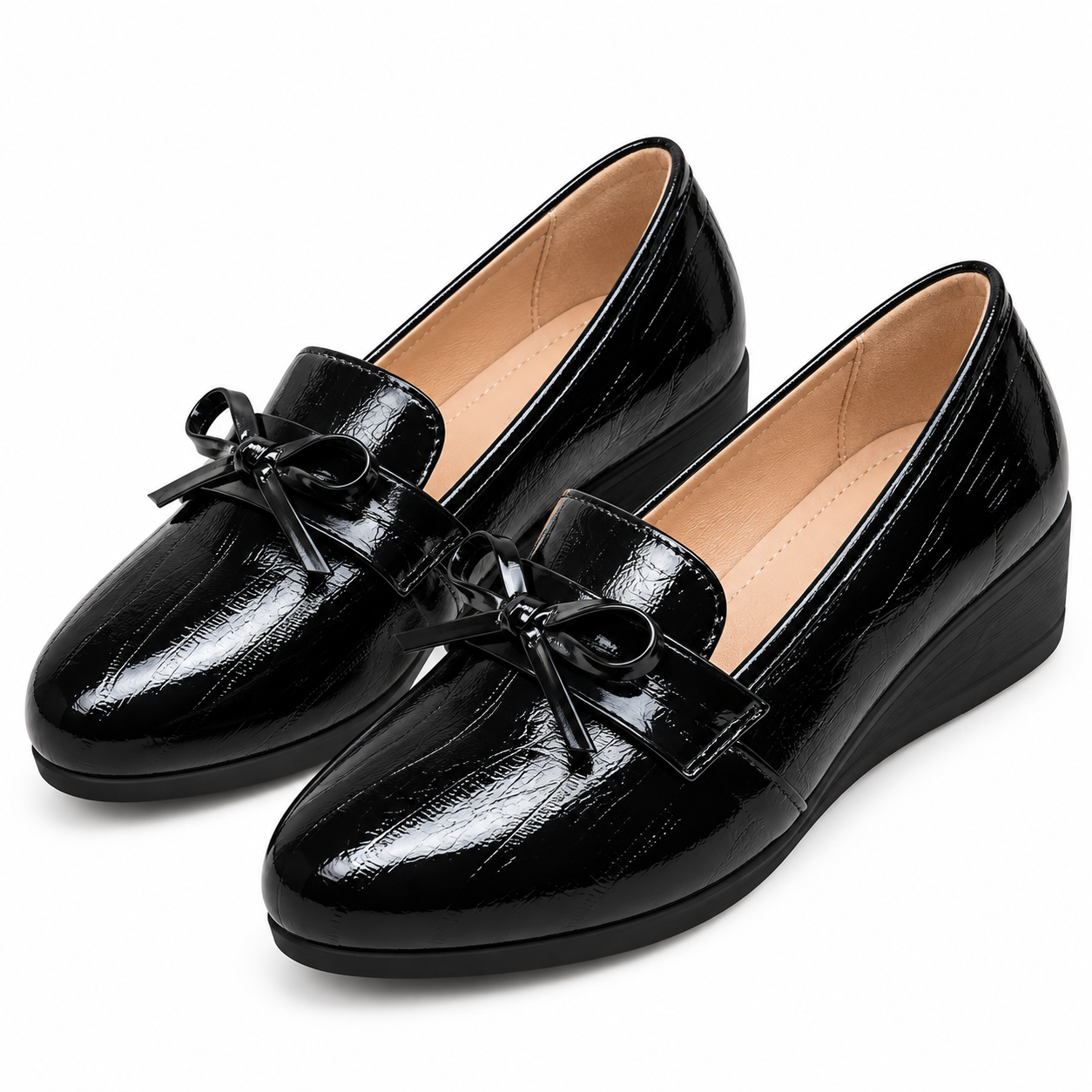 Women’s Patent Bow Wedge Loafers